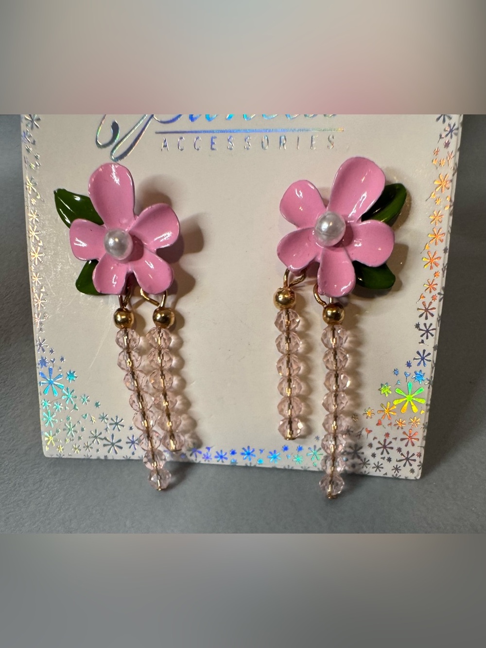 Accessorize Pink Flower Dangle Earrings with Pearled Center